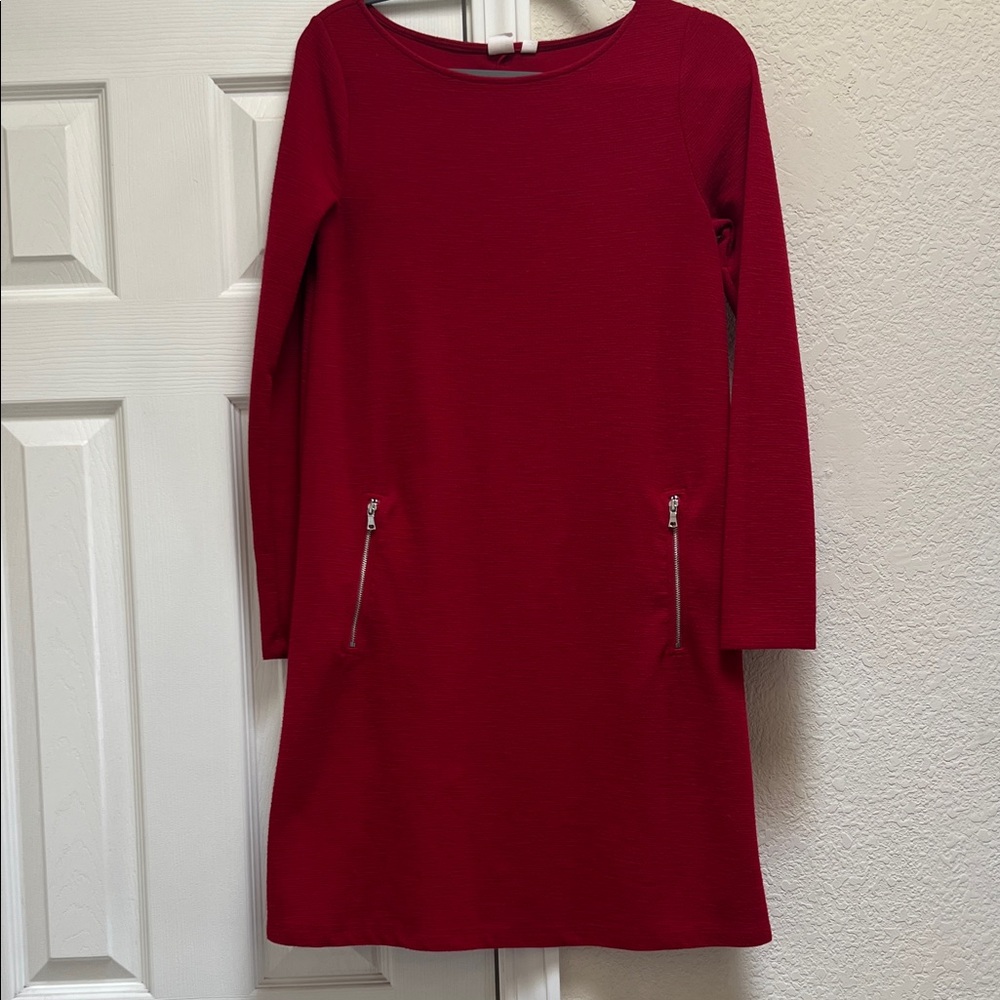 GAP Red Long Sleeve Dress with Zipper Details